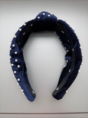 Lele Sadoughi x Jcrew Navy Pearl-Embellished Velvet Headband